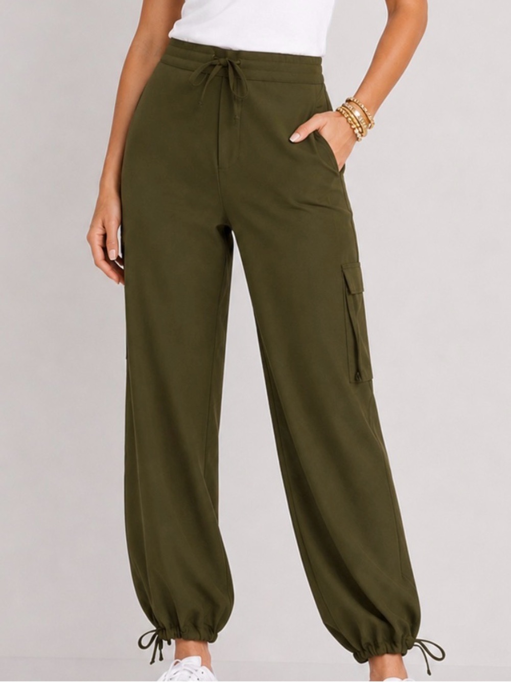 Old Navy StretchTech Wide Leg Cargo Pants Womens L Olive Green LWT Joggers